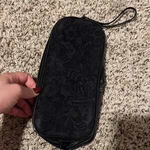 Black Floral Patterned Wristlet